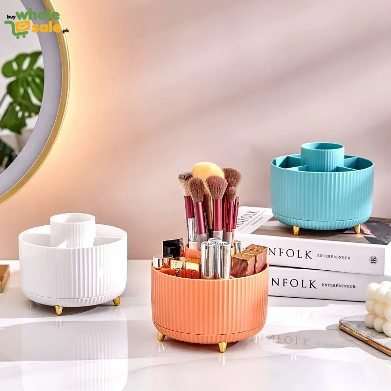 360° Rotating Ribbed Makeup Organizer