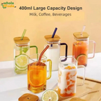 Square Glass Tumbler with Handle wood cap