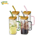 Square Glass Tumbler with Handle wood cap
