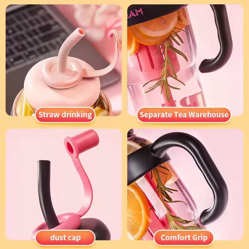40oz/1200ml Water Tumbler Bottle with Handle and Straw Reusable Tumbler with Straw and Straw Cap, Leak-Proof - Perfect for Iced Coffee, Smoothies, Boba, and Juice for Gym - Outdoors - Travel