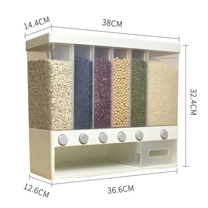 Rice Dispenser Storage Container - 10 KG (6 Grids) Large Capacity Airtight Food Storage Box - Food Storage Dispenser - Food Storage Container - Kitchen Organizer - Wall Mounted Gain Dispenser
Rice Dispenser Storage Container - 10 KG (6 Grids) Large Capaci