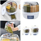 6-Grid 360° Rotating Cereals Rice Container Kitchen Organizer Food Storage Dispenser Box 10 KG