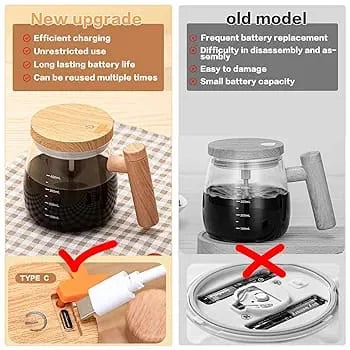 Self Stirring Coffee Mug, Glass Electric High Speed Mixing Cup, Automatic Mixing Mug Rotating, 400ml Battery Powered Stirring Cup to Stir Coffee/Milk/Protein Powder at Desk