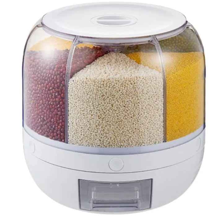 6-Grid 360° Rotating Cereals Rice Container Kitchen Organizer Food Storage Dispenser Box 7KG