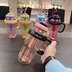 Cute Ice Cream Water Bottle Summer Plastic Cups with Handle Straw Milky Tea Cup Lucky Belly Cup Water Bottle