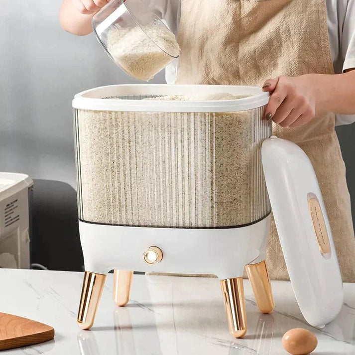 Rice Storage Bucket with Lid Press Type Automatic Rice Output Insect proof and Moisture proof Rice Storage Box 12KG