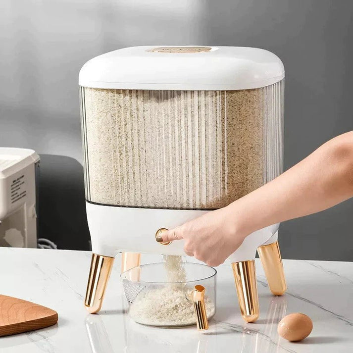 Rice Storage Bucket with Lid Press Type Automatic Rice Output Insect proof and Moisture proof Rice Storage Box 12KG