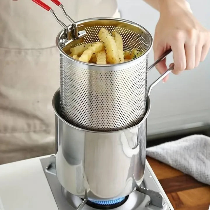 Deep Fryer Pot, Small Deep Fryer Stainless Steel Frying Pot with basket,1200ml Handled Stainless Steel Chip Pan for French Fries, Chicken Wings and Shrimp