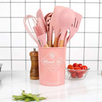 12-Piece Silicone Cooking Utensils Set – Heat Resistant & Non-Toxic Kitchen Tools with Wooden Handles