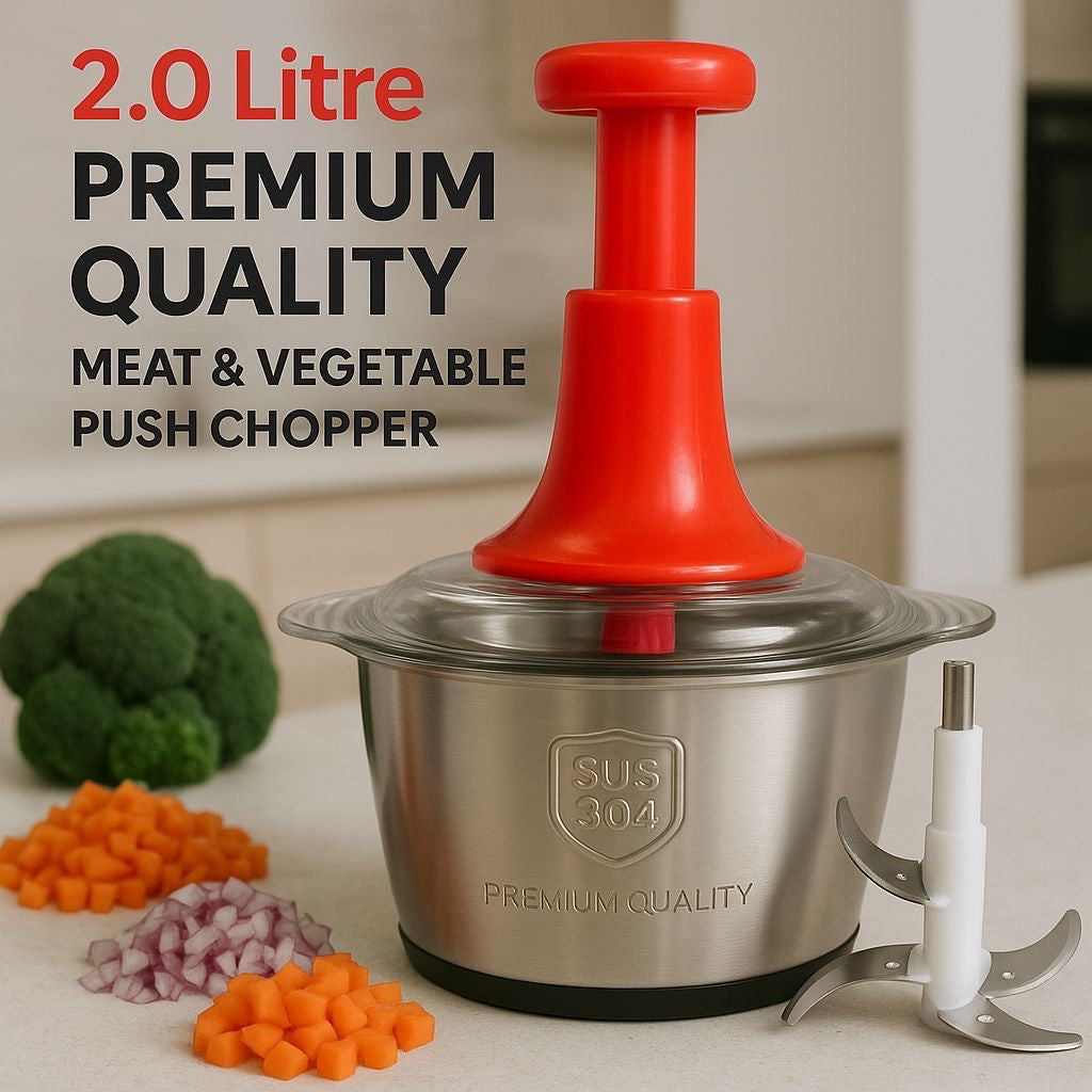 🥕 2.0 Litre Premium Quality Meat & Vegetable Push Chopper stainless steel Bowl