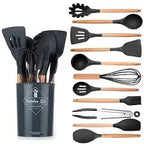12-Piece Silicone Cooking Utensils Set – Heat Resistant & Non-Toxic Kitchen Tools with Wooden Handles