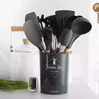 12-Piece Silicone Cooking Utensils Set – Heat Resistant & Non-Toxic Kitchen Tools with Wooden Handles