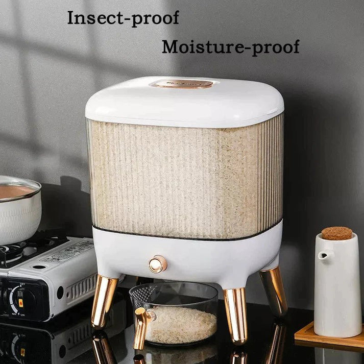 Rice Storage Bucket with Lid Press Type Automatic Rice Output Insect proof and Moisture proof Rice Storage Box 12KG