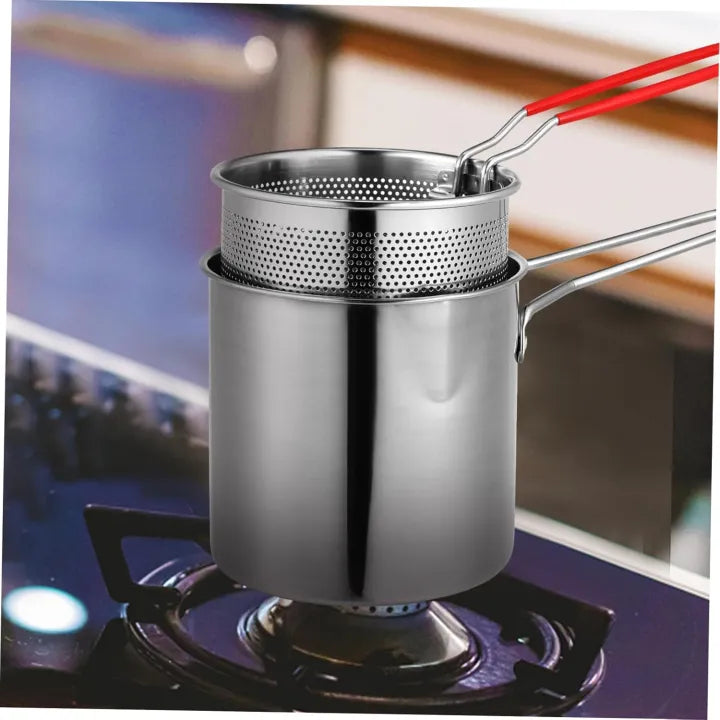 Deep Fryer Pot, Small Deep Fryer Stainless Steel Frying Pot with basket,1200ml Handled Stainless Steel Chip Pan for French Fries, Chicken Wings and Shrimp
