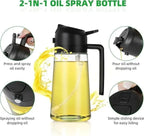 Oil Sprayer for Cooking，2 In 1 Oil Dispenser And Oil Sprayer，500ml/17oz Dispenser Bottle for Kitchen，olive oil dispenser bottle
