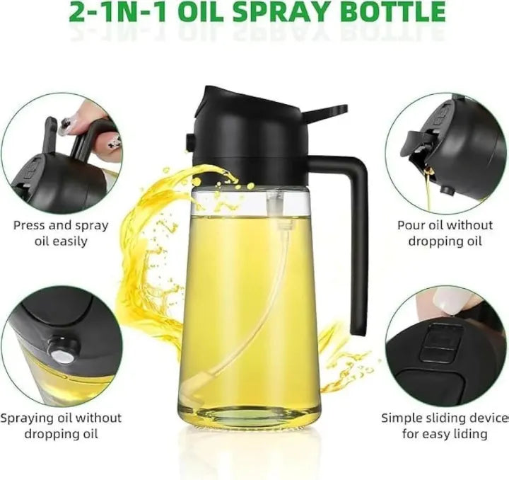 Oil Sprayer for Cooking，2 In 1 Oil Dispenser And Oil Sprayer，500ml/17oz Dispenser Bottle for Kitchen，olive oil dispenser bottle