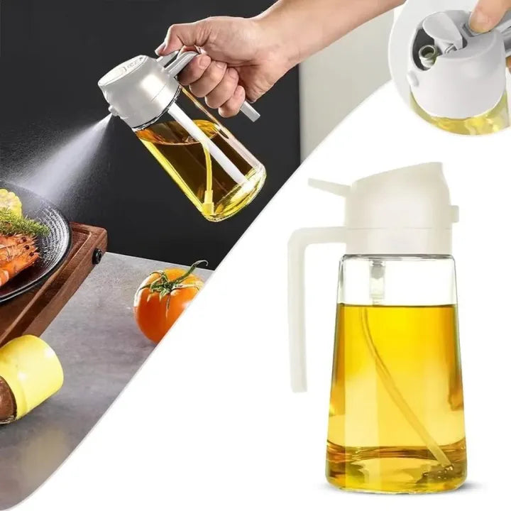 Oil Sprayer for Cooking，2 In 1 Oil Dispenser And Oil Sprayer，500ml/17oz Dispenser Bottle for Kitchen，olive oil dispenser bottle