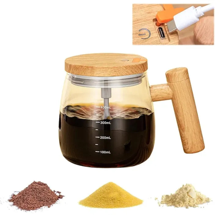 Self Stirring Coffee Mug, Glass Electric High Speed Mixing Cup, Automatic Mixing Mug Rotating, 400ml Battery Powered Stirring Cup to Stir Coffee/Milk/Protein Powder at Desk