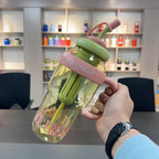 Cute Ice Cream Water Bottle Summer Plastic Cups with Handle Straw Milky Tea Cup Lucky Belly Cup Water Bottle