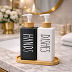 Dual Soap Dispenser With Bamboo Tray square