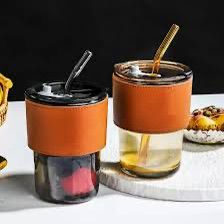 Heat-Resistant Drinking Glass with Straw 350ml
