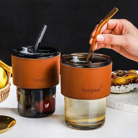 Heat-Resistant Drinking Glass with Straw 350ml