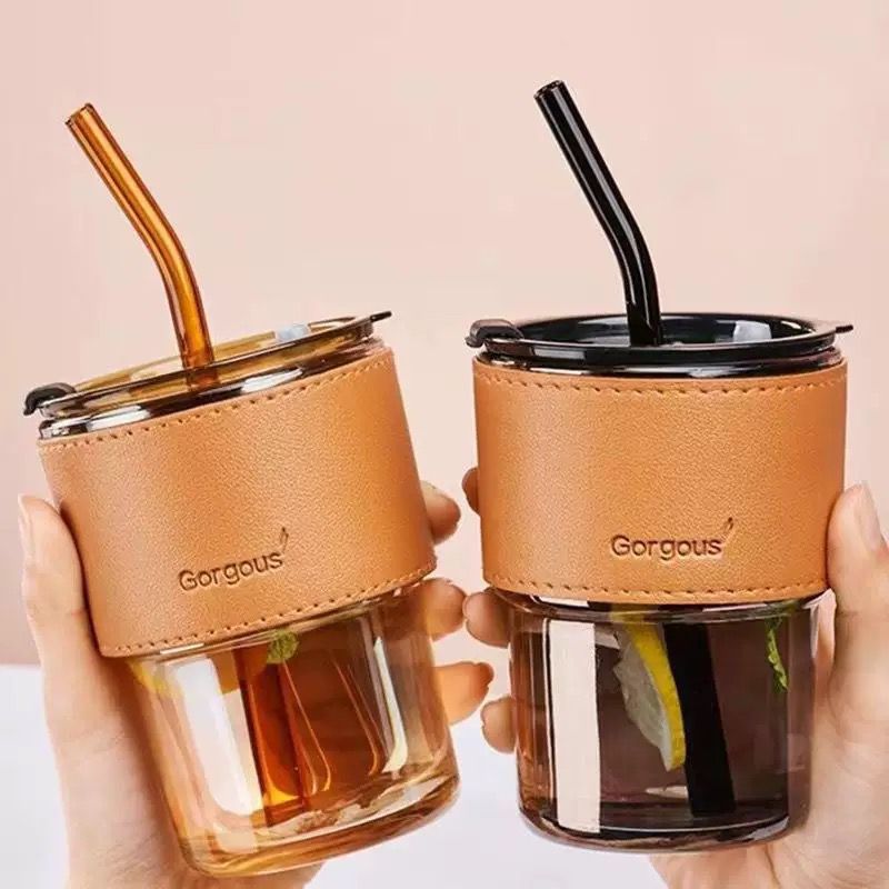 Heat-Resistant Drinking Glass with Straw 350ml